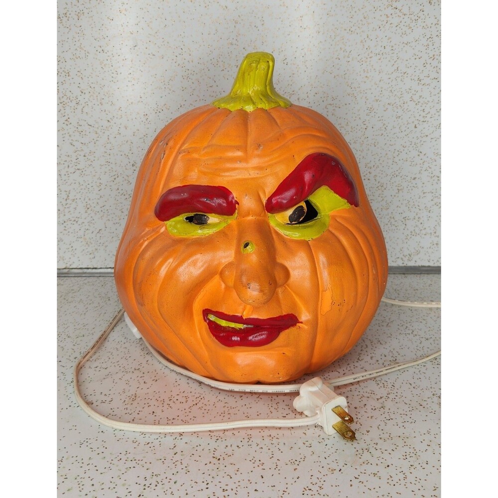 Vtg 1989 Scioto Mold Ceramic Lighted Halloween Concerned Jack-O-Lantern Pumpkin